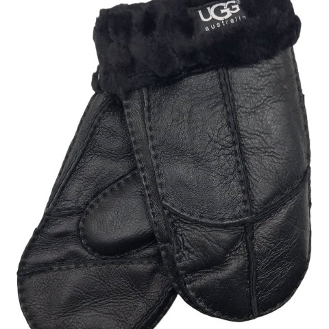 Мужские Варежки Меховые Ugg Черные Кожаные (07)