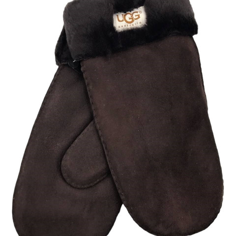 Мужские Варежки Меховые Ugg Шоколадные Замшевые (09)