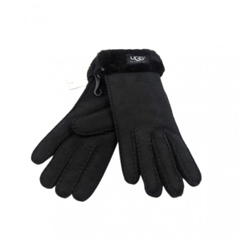 Женские Меховые Перчатки Ugg Черные Замшевые (01)