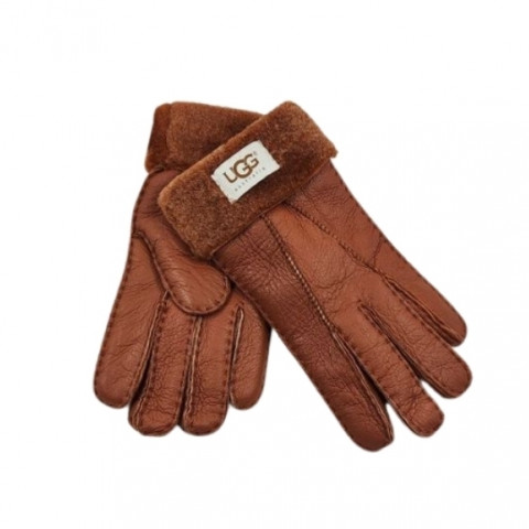 Женские Меховые Перчатки Ugg Красные Кожаные (03)