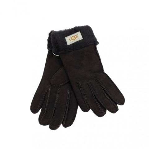 Женские Меховые Перчатки Ugg Шоколадные Замшевые (05)