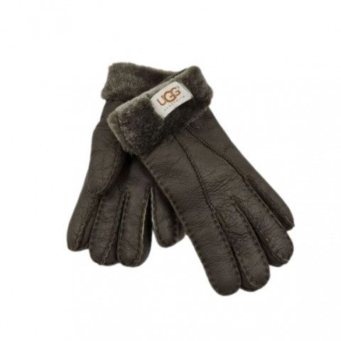 Женские Меховые Перчатки Ugg Шоколадные Кожаные (06)