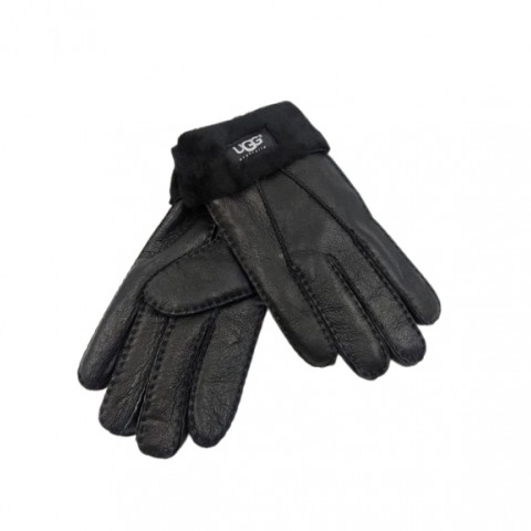 Мужские Перчатки Меховые Ugg Черные Кожаные (02)