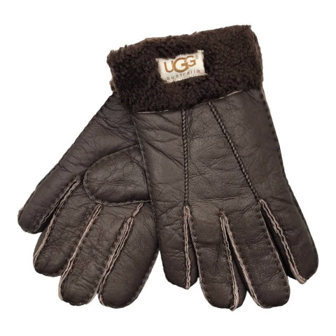 Мужские Перчатки Меховые Ugg Шоколадные Кожаные (03)