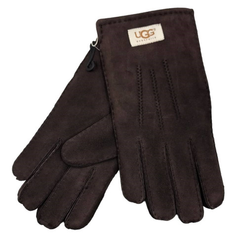 Мужские Перчатки Прямые Ugg Шоколадные Замшевые (05)