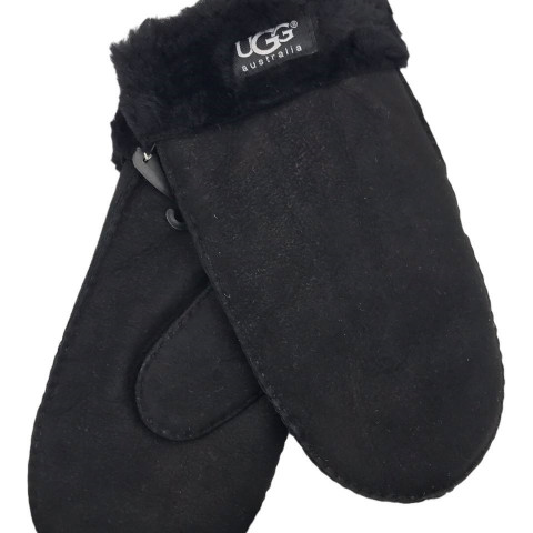 Мужские Варежки Меховые Ugg Черные Замшевые (08)