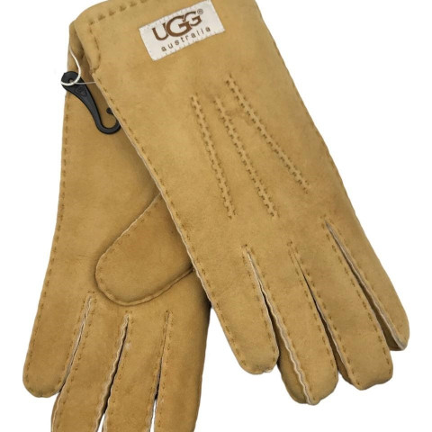 Женские Прямые Перчатки Ugg Песочные Замшевые (8)