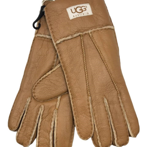 Женские Прямые Перчатки Ugg Рыжие Кожаные (12)