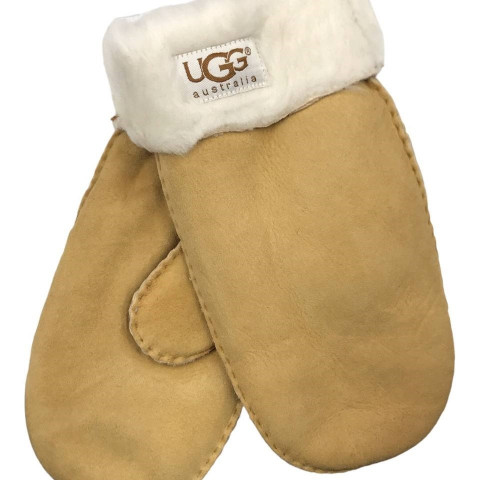 Женские Меховые Варежки Ugg Песочные Замшевые (19)