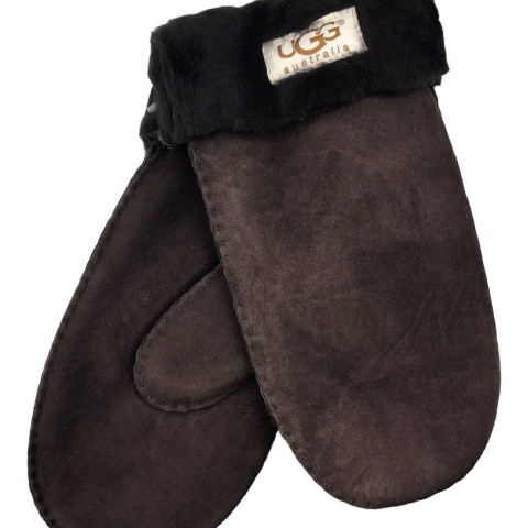 Женские Меховые Варежки Ugg Шоколадные Замшевые (20)